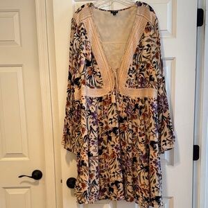 Floral Long Sleeve Top with Crochet Details